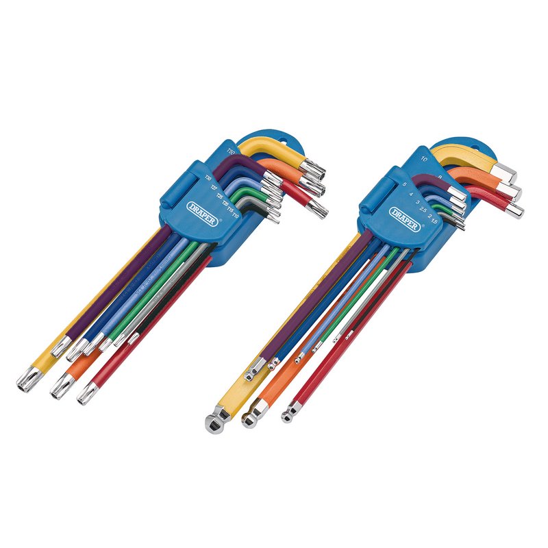 Draper 04776 Expert TX-STAR & Hex Metric Long Arm Key Set Colour Coded (18 Piece)