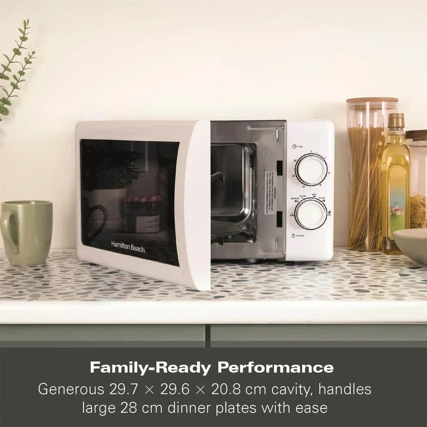 Hamilton Beach HBMX79SSW 20L Manual Microwave With Stainless Steel Cavity-White