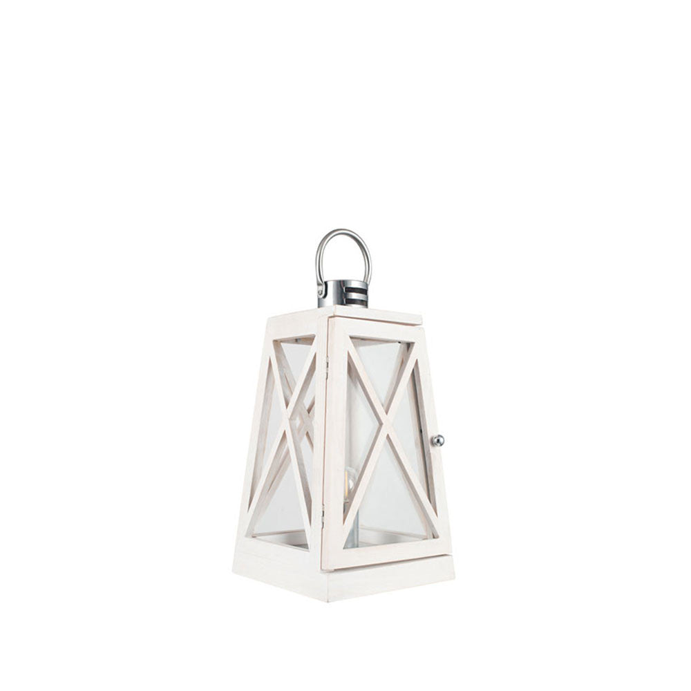Washed Wood Lantern White with Clear Glass