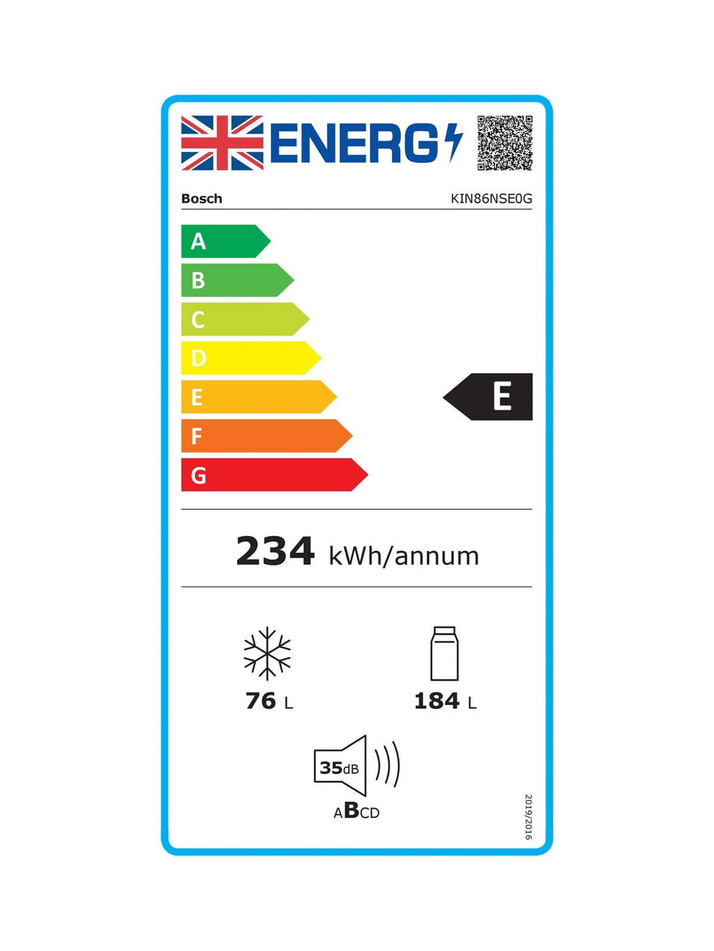 Bosch KIN86NSE0G 54.1cm 60/40 Integrated Frost Free Fridge Freezer