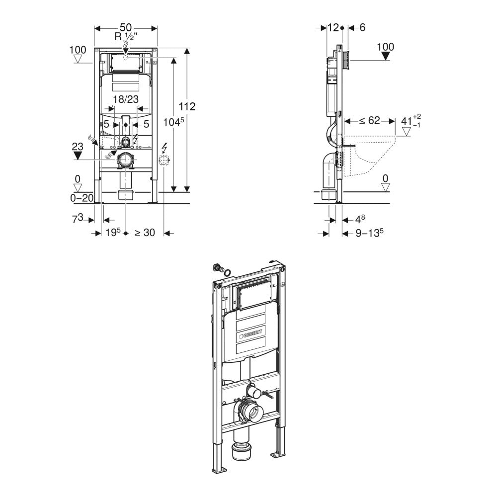 Geberit Duofix 112cm WC Frame With 12cm Sigma Cistern
