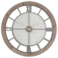 Natural Wood &amp; Metal Round Wall Clock