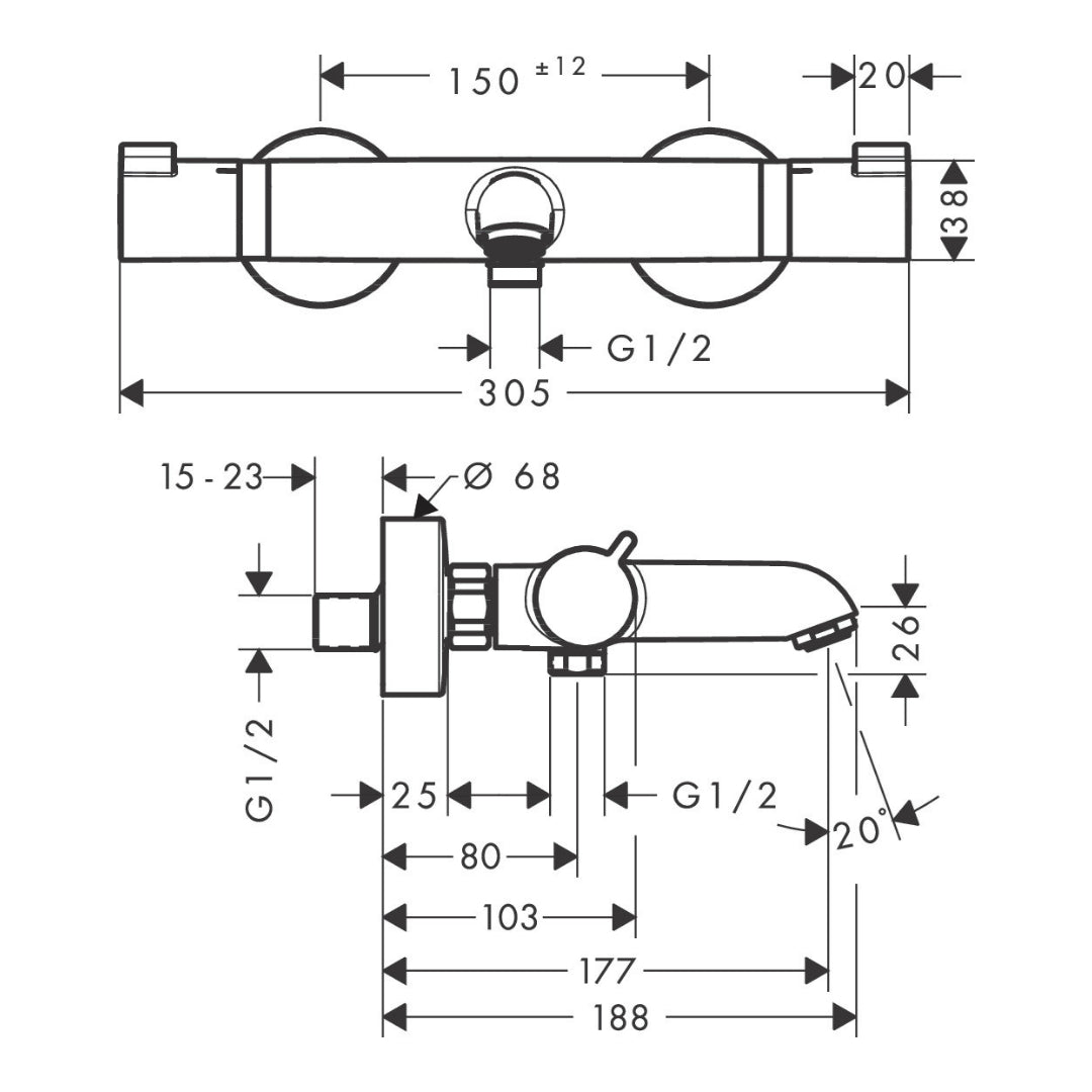 Hansgrohe Ecostat Bath thermostat Comfort for exposed installation