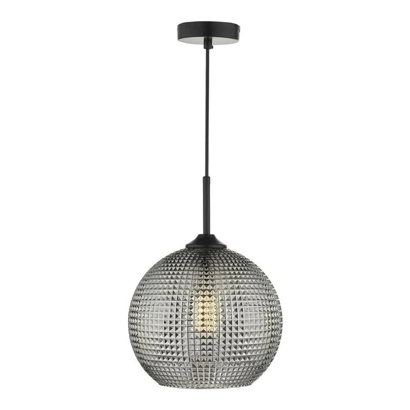 Soren 1 Light Pendant Black And Smoked Textured Glass Smoked Glass