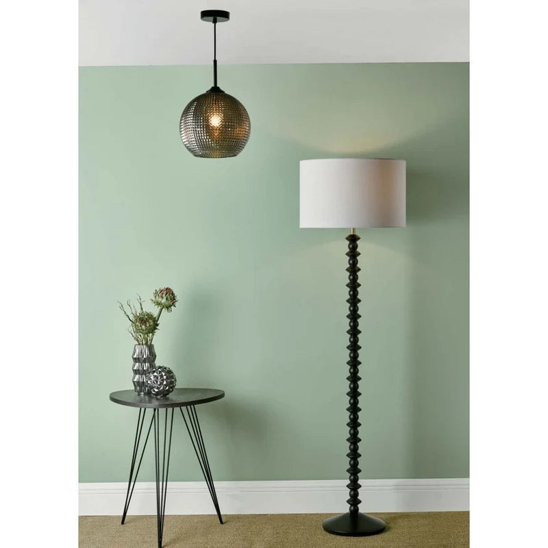 Soren 1 Light Pendant Black And Smoked Textured Glass Smoked Glass