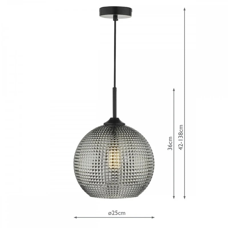 Soren 1 Light Pendant Black And Smoked Textured Glass Smoked Glass
