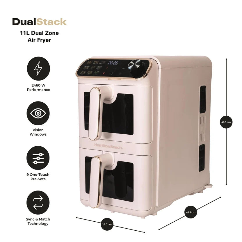 Hamilton Beach HBA12ST DualStack 11L Smart Air Fryer - Stone & Brushed Brass