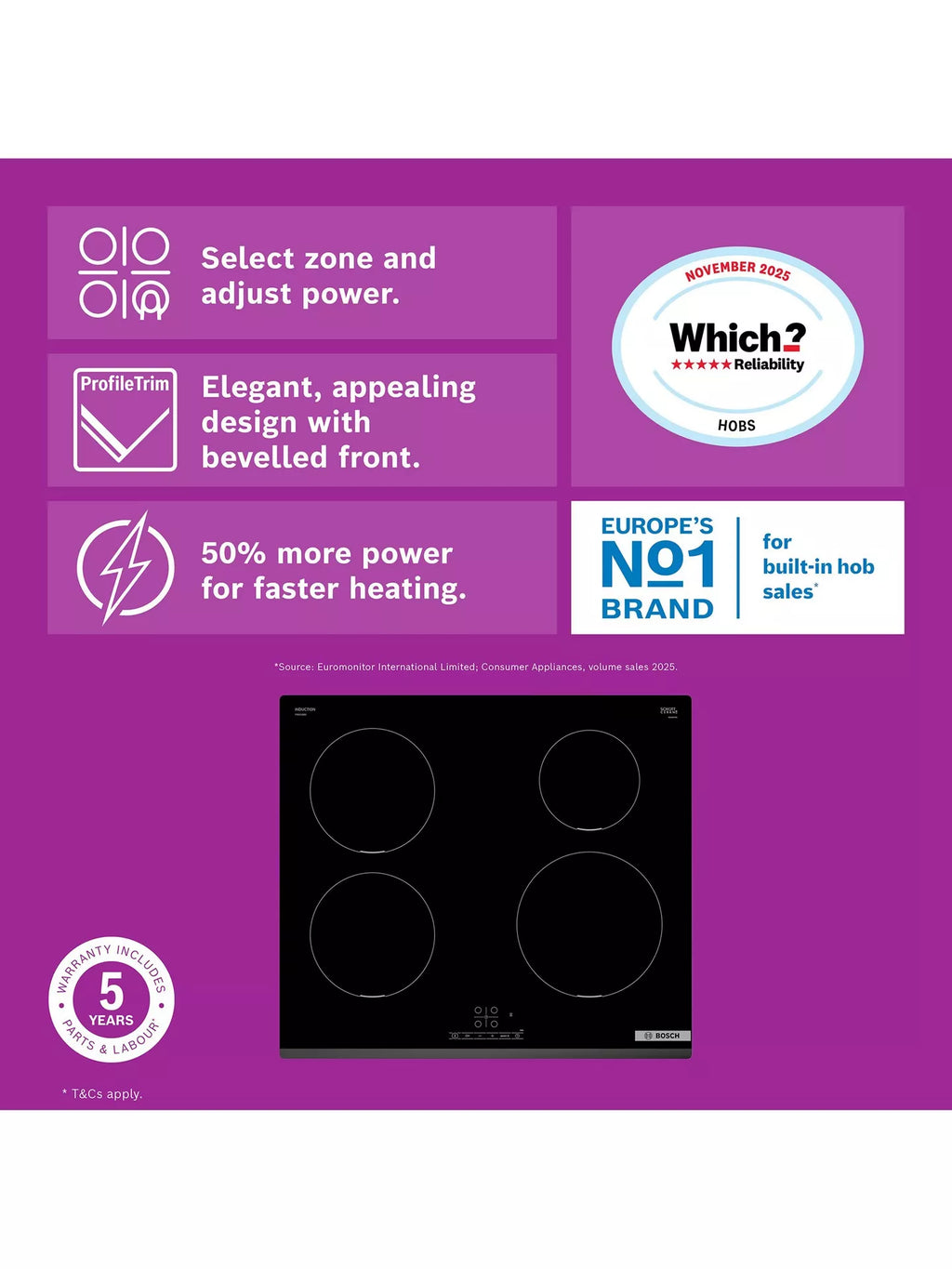 Bosch PIE631BB5E 59.2cm Induction Hob - Black