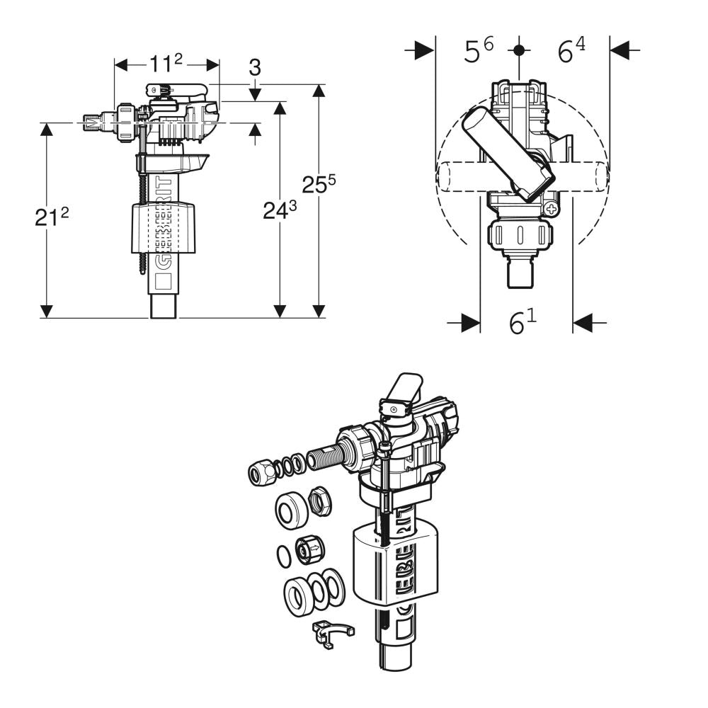 Geberit Type 380AG Side Entry Cistern Inlet Float Valve