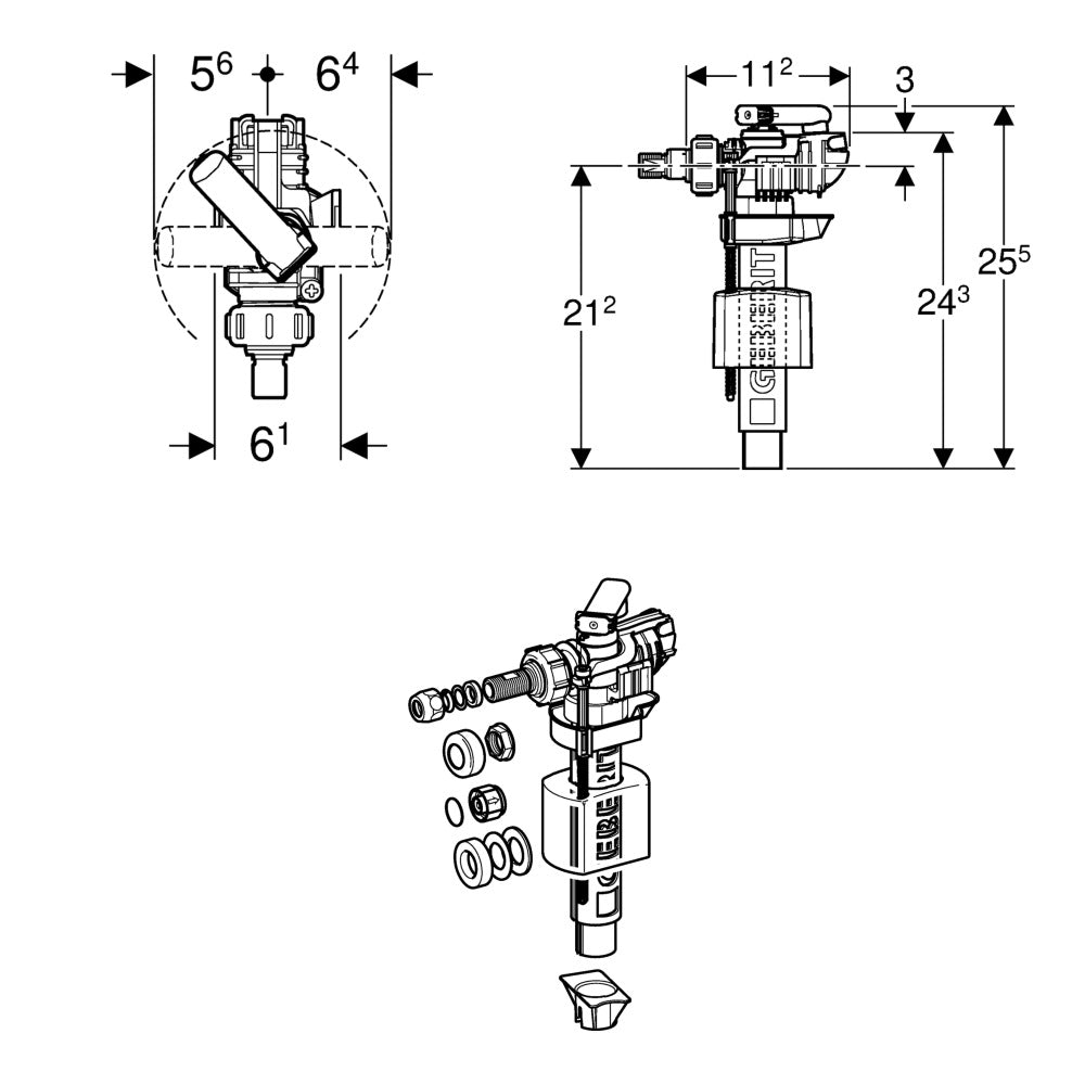 Geberit Filling Valve Lateral Water Supply Connection