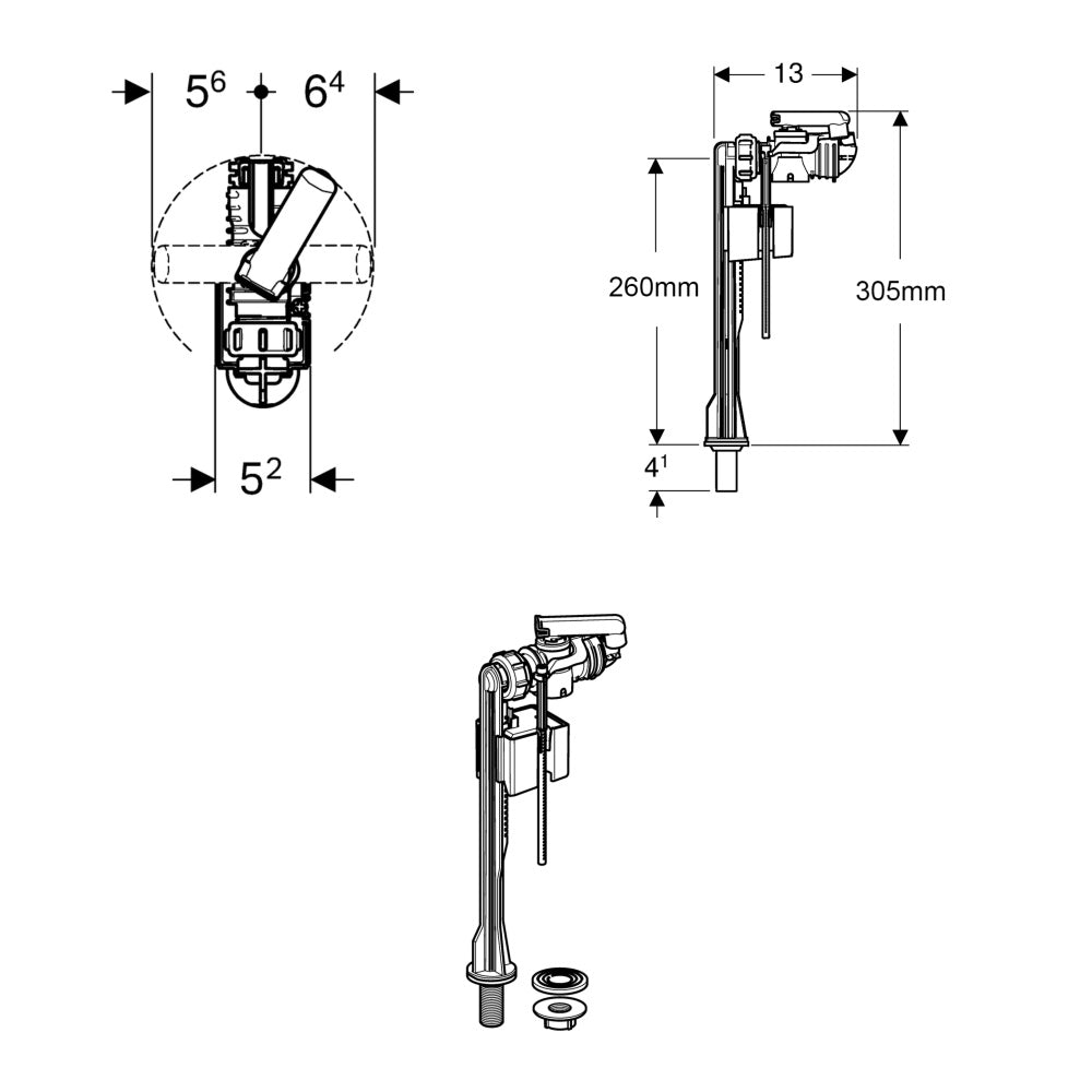Geberit Type 380AG Filling Valve Bottom Water Supply Connection