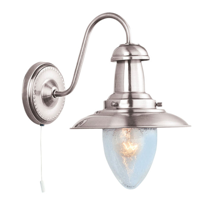 Hooded Dome Satin Steel Wall Light