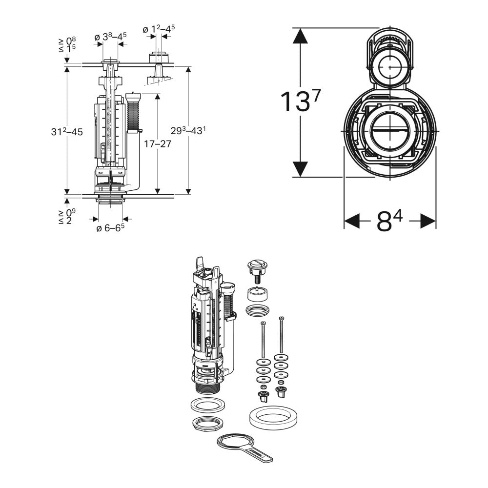 Geberit Type 290 Dual Flush Valve With Push Button