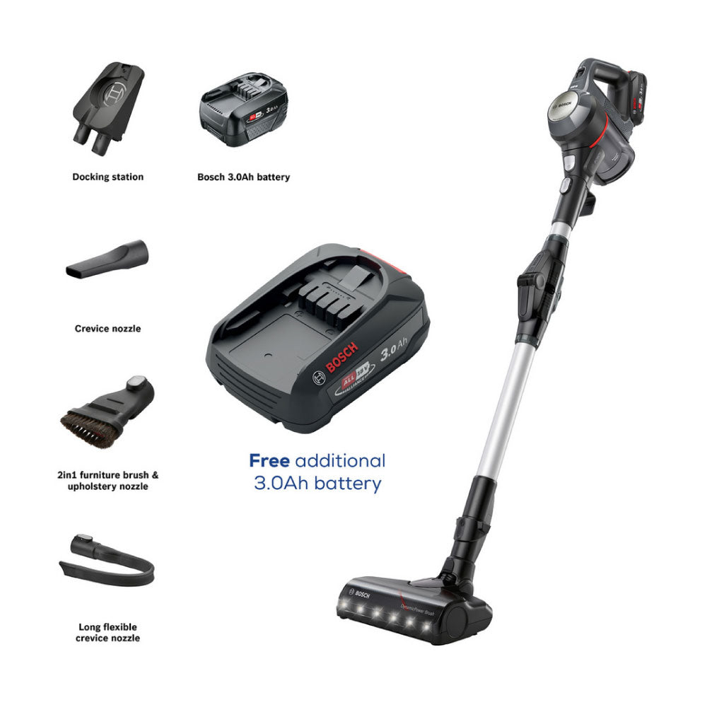 Bosch Unlimited 7 BCS711GBKIT Cordless Vacuum Cleaner PLUS Battery - 40 Minutes Run Time - Dark Granite