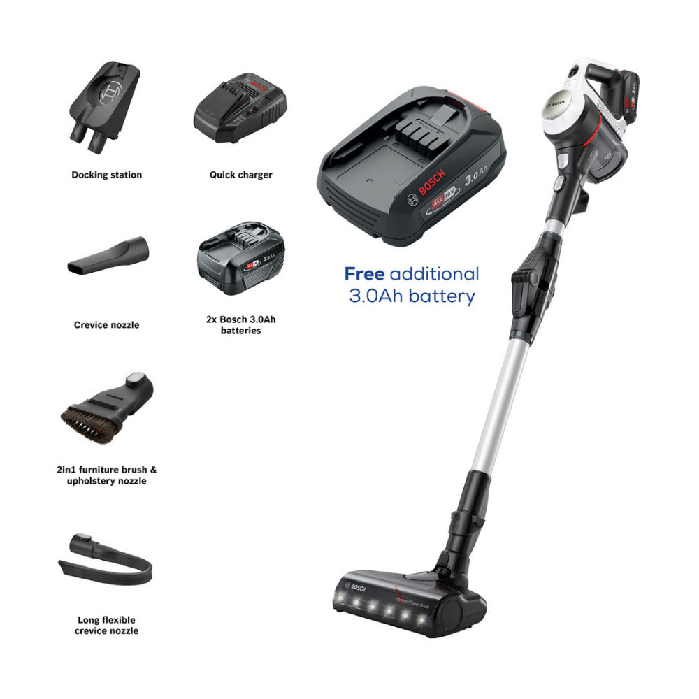 Bosch Unlimited 7 BCS712GBKIT Cordless Vacuum Cleaner PLUS Battery - 80 minutes Run Time - White &amp; Black