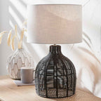 Pacific Caswell Black Rattan Cloche Table Lamp 30-1036-C