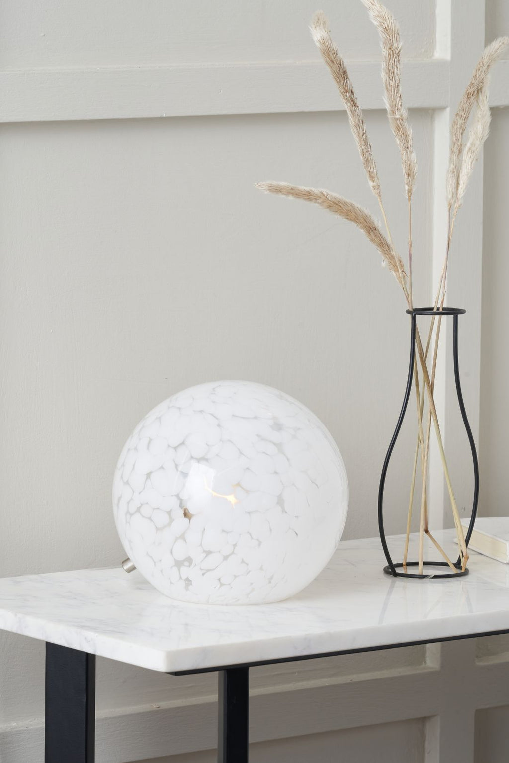 Aurora Speckled White Glass Spherical Table Lamp