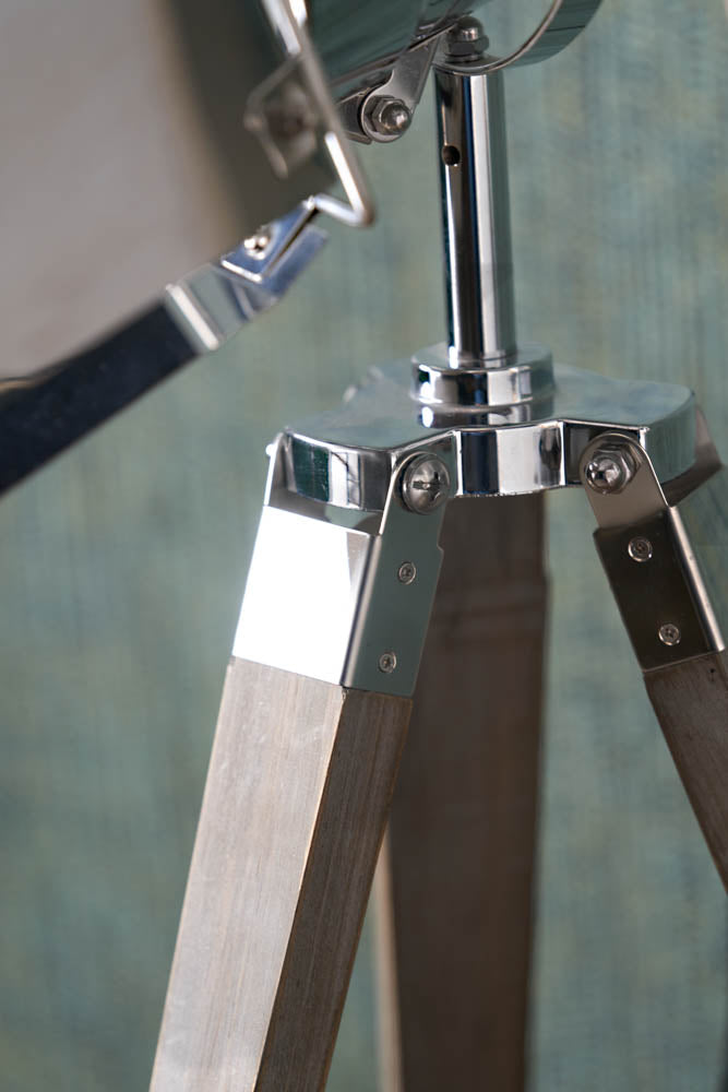 Pacific Hereford Grey Wood and Silver Metal Film Tripod Table Lamp 30-300-C