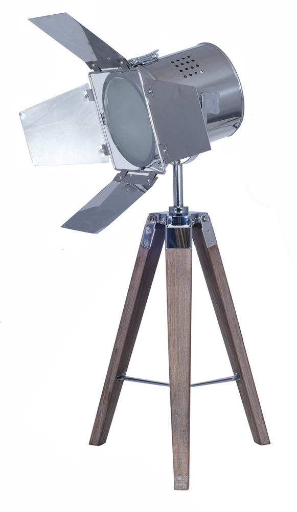 Pacific Hereford Grey Wood and Silver Metal Film Tripod Table Lamp 30-300-C