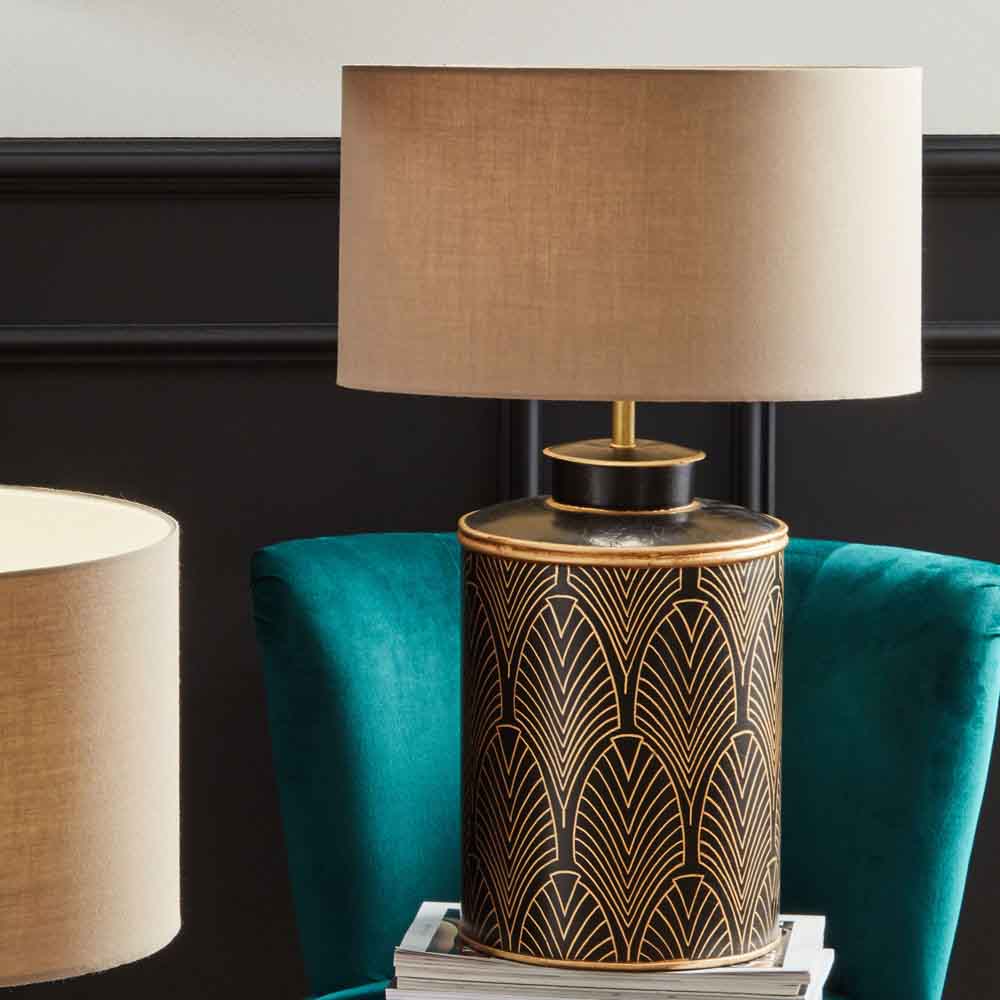 Pacific Deco Black Geo Art Deco Hand Painted Table Lamp 30-655-BO