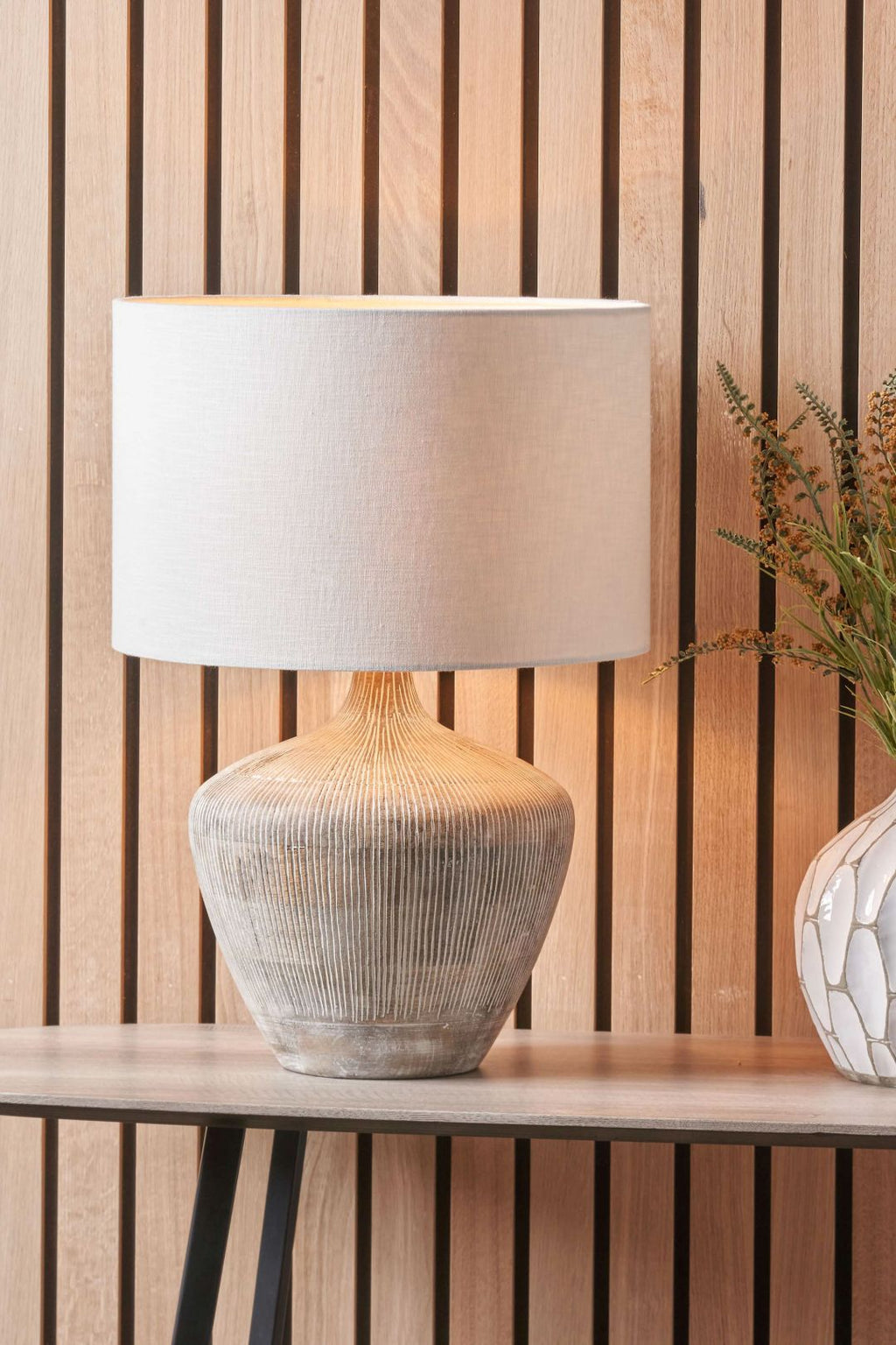 Manaia White Wash Textured Wood Table Lamp Base