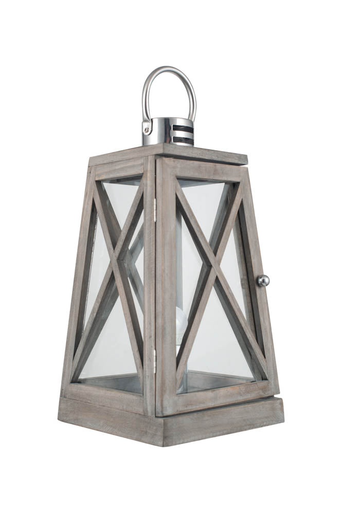 Pacific Devon Grey Wood and Chrome Lantern Table Lamp 30-731-C