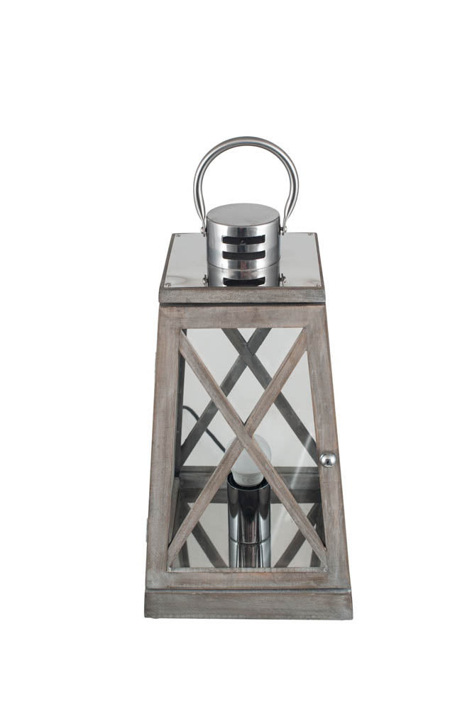 Pacific Devon Grey Wood and Chrome Lantern Table Lamp 30-731-C