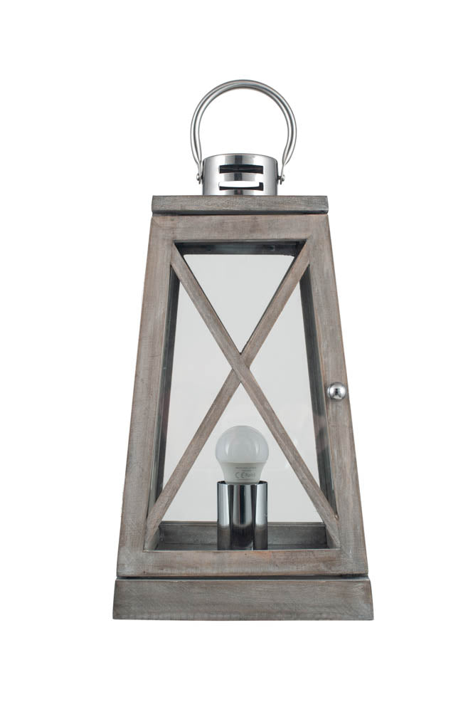 Pacific Devon Grey Wood and Chrome Lantern Table Lamp 30-731-C
