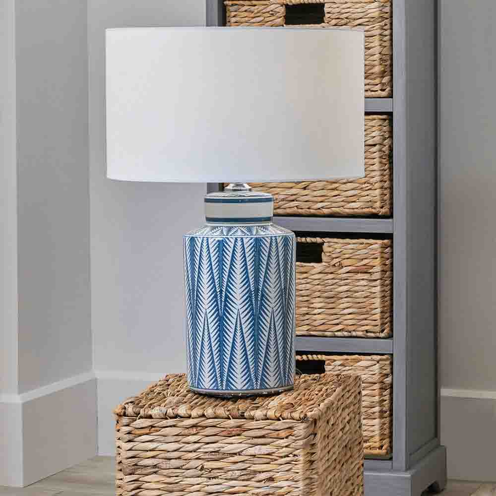 Pacific Samara Blue and White Aztec Pattern Ceramic Table Lamp 30-913-BO