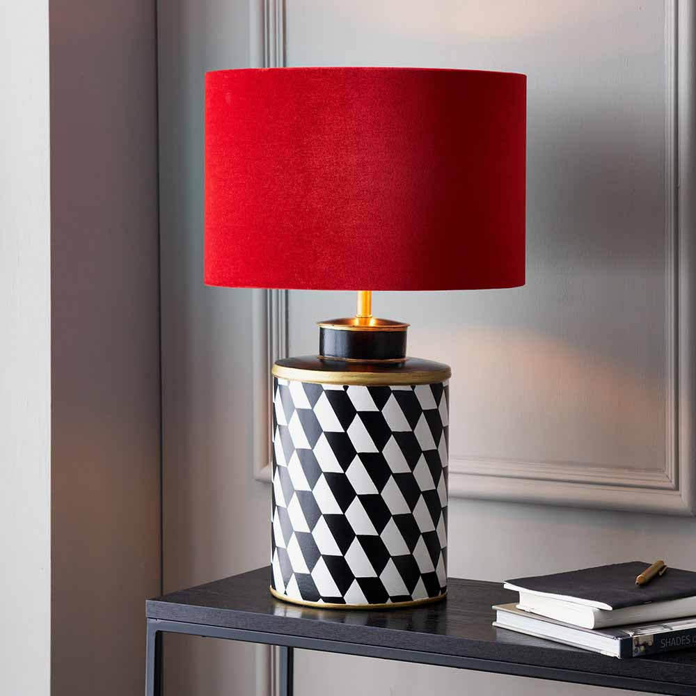 Pacific Victor Black and White Geometric Hand Painted Metal Table Lamp 30-949-BO