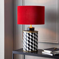 Pacific Victor Black and White Geometric Hand Painted Metal Table Lamp 30-949-BO