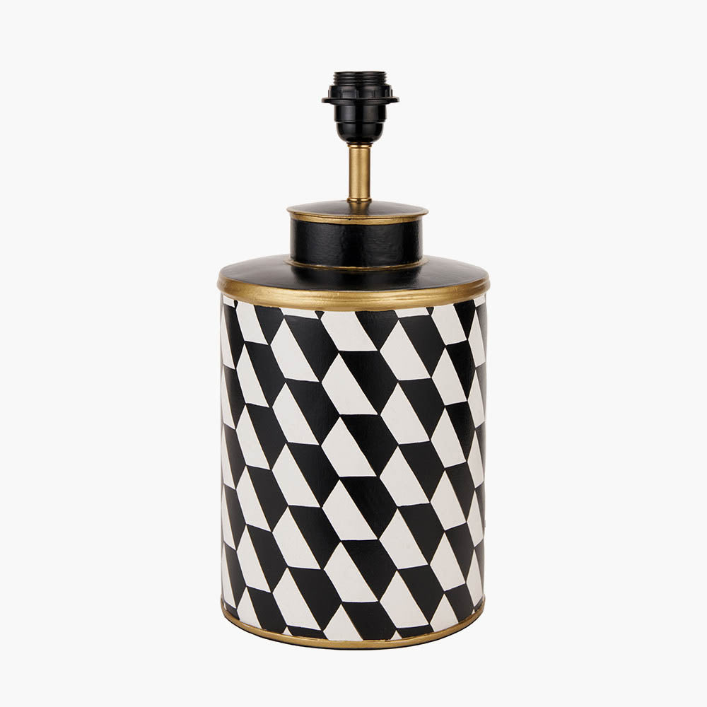 Pacific Victor Black and White Geometric Hand Painted Metal Table Lamp 30-949-BO