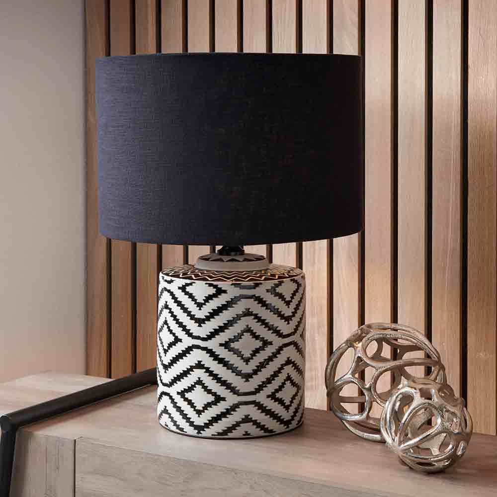 Pacific Chirala Black and White Ikat Ceramic Table Lamp 30-952-BO