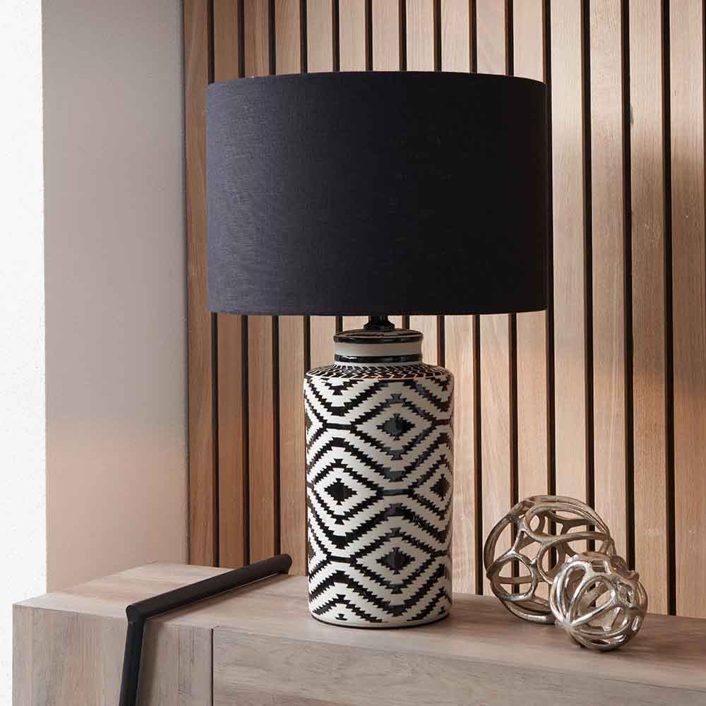 Pacific Chirala Black and White Tall Ikat Ceramic Table Lamp 30-953-BO