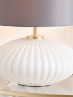 Pacific Emilia White Ribbed Glass & Gold Metal Oval Table Lamp 30-963-BO