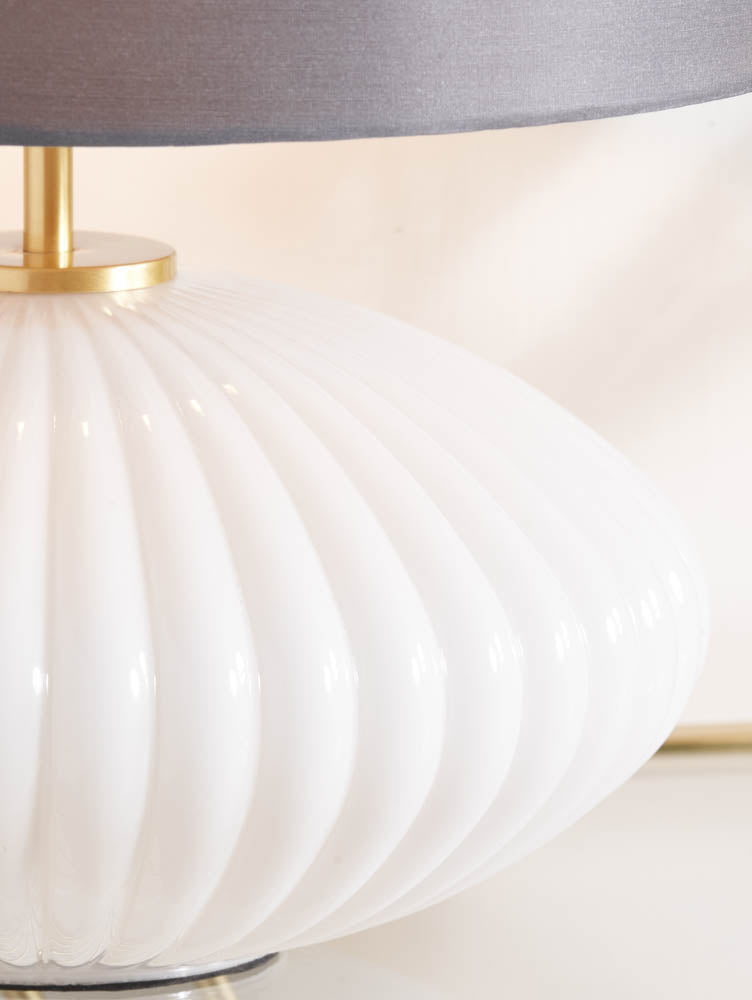 Pacific Emilia White Ribbed Glass & Gold Metal Oval Table Lamp 30-963-BO