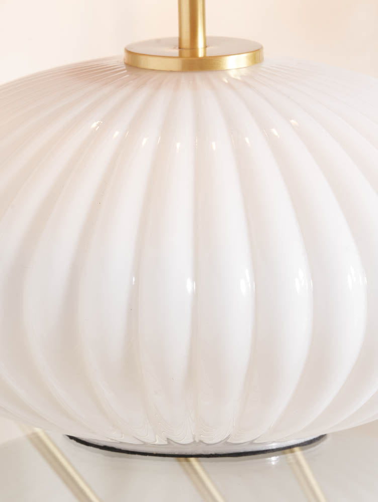 Pacific Emilia White Ribbed Glass & Gold Metal Oval Table Lamp 30-963-BO