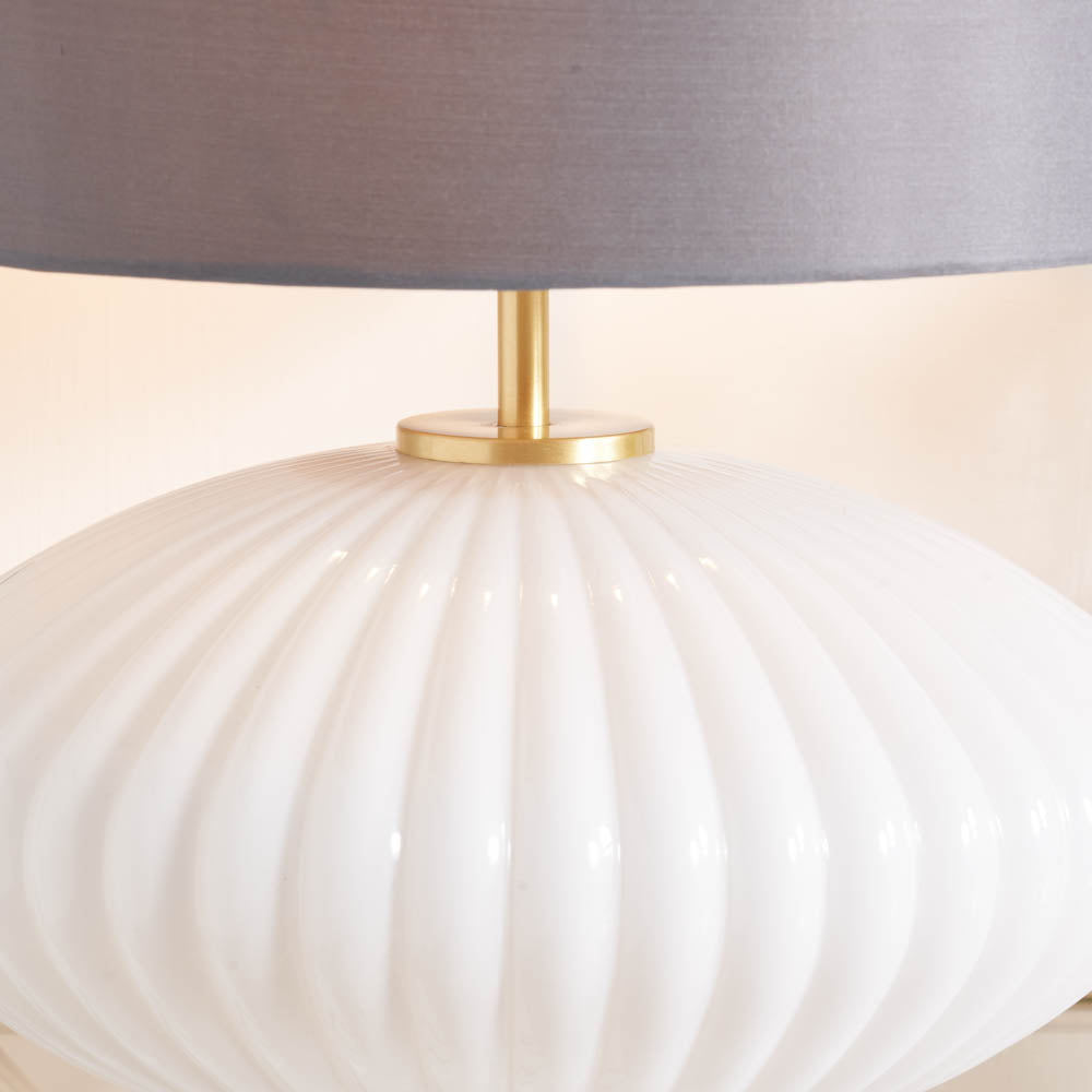 Pacific Emilia White Ribbed Glass & Gold Metal Oval Table Lamp 30-963-BO