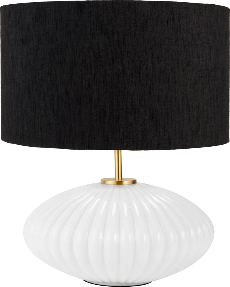 Pacific Emilia White Ribbed Glass & Gold Metal Oval Table Lamp 30-963-BO