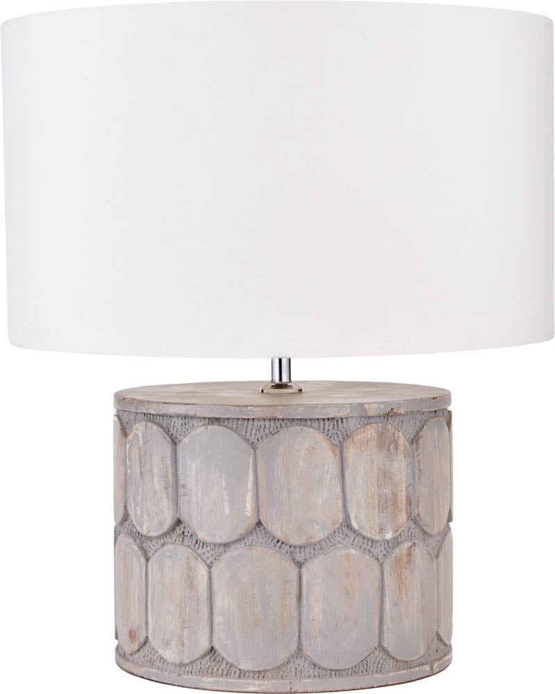 Pacific Cezara Embossed Grey Wood Wide Table Lamp 30-968-BO