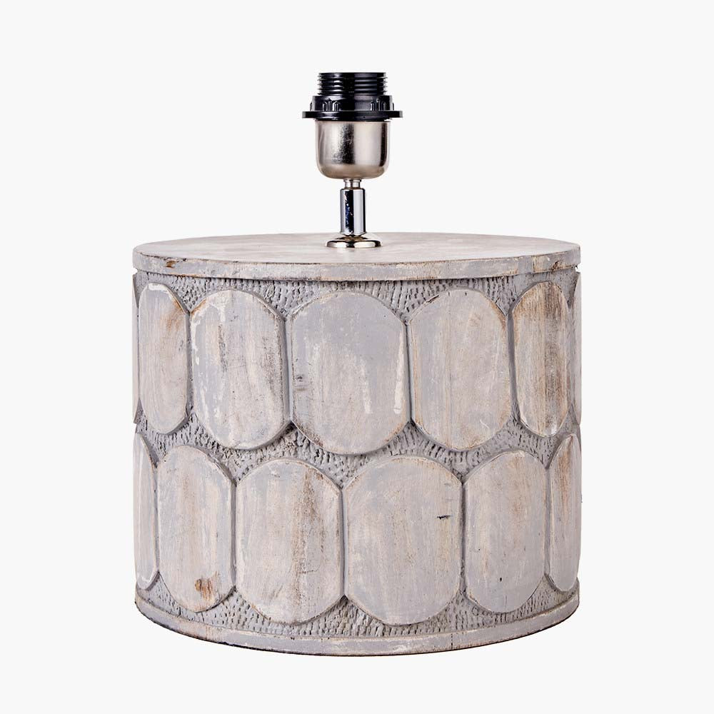 Pacific Cezara Embossed Grey Wood Wide Table Lamp 30-968-BO