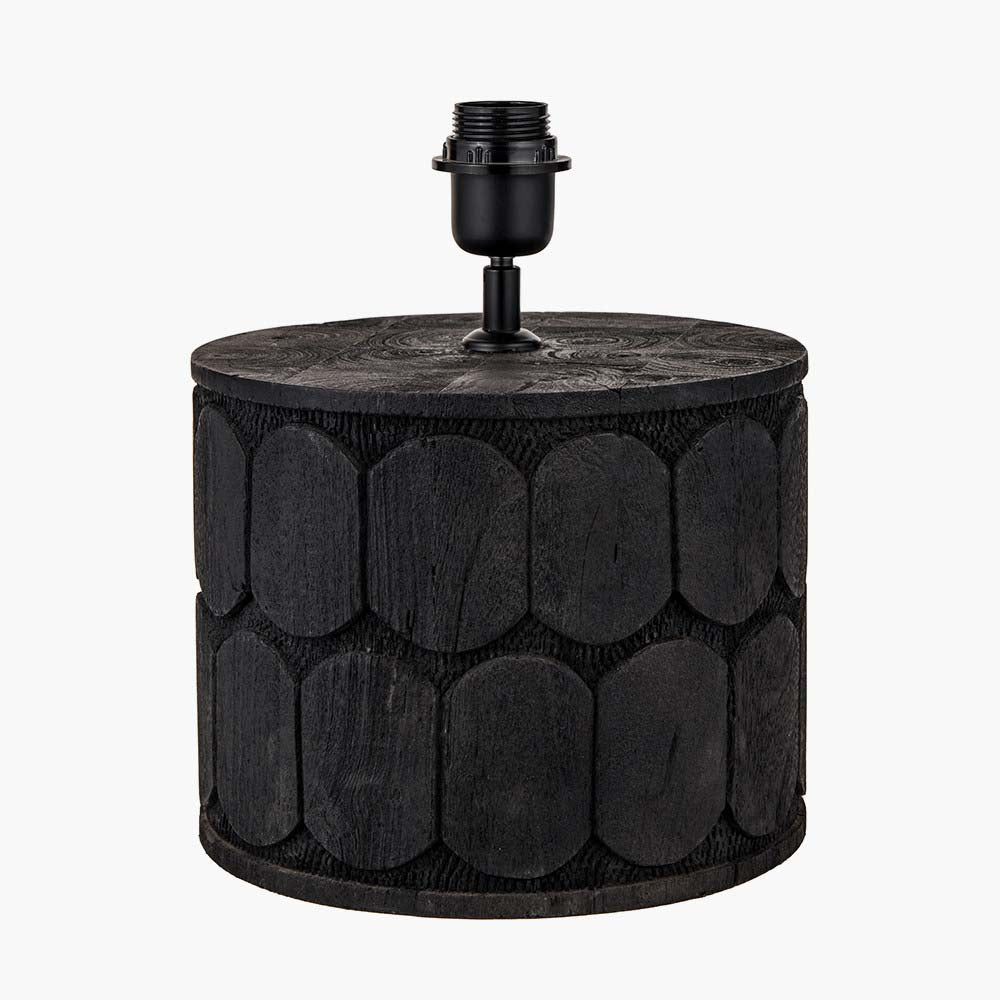 Pacific Cezara Embossed Black Wood Wide Table Lamp 30-969-BO