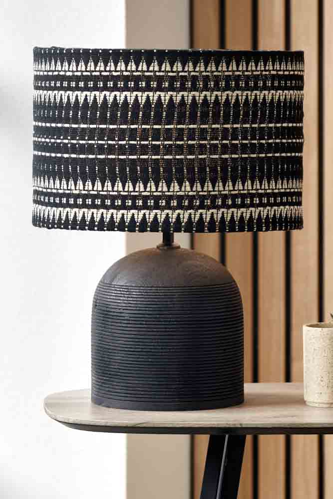 Pacific Nelu Black Engraved Wood Dome Table Lamp 30-972-BO