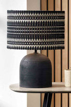 Pacific Nelu Black Engraved Wood Dome Table Lamp 30-972-BO