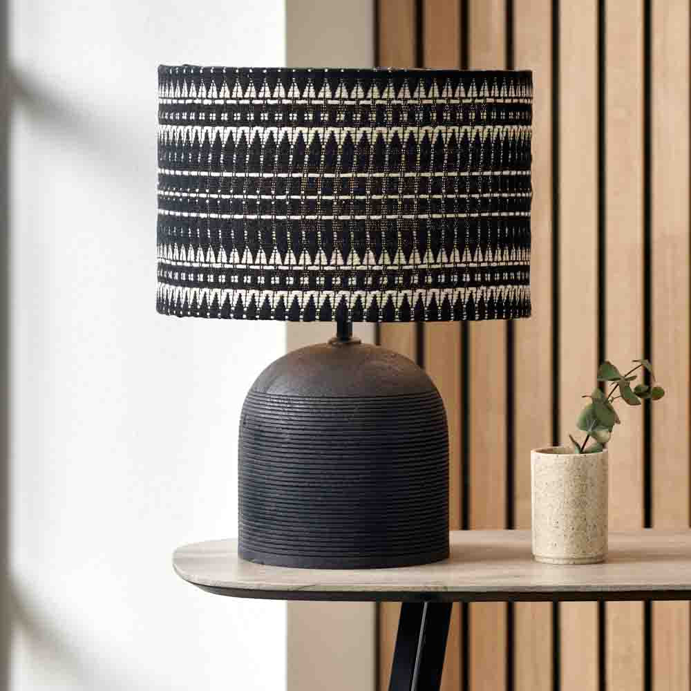 Pacific Nelu Black Engraved Wood Dome Table Lamp 30-972-BO