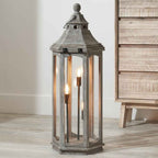 Pacific Adaline Antique Grey Wood Lantern Floor Lamp 32-075-C