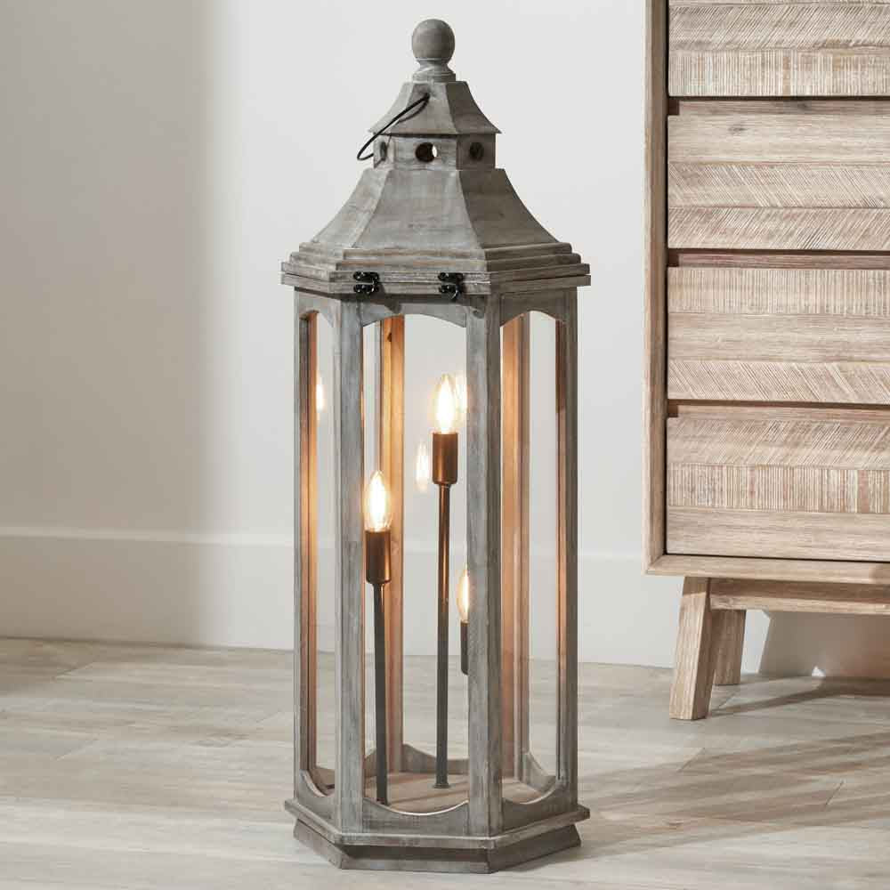Pacific Adaline Antique Grey Wood Lantern Floor Lamp 32-075-C