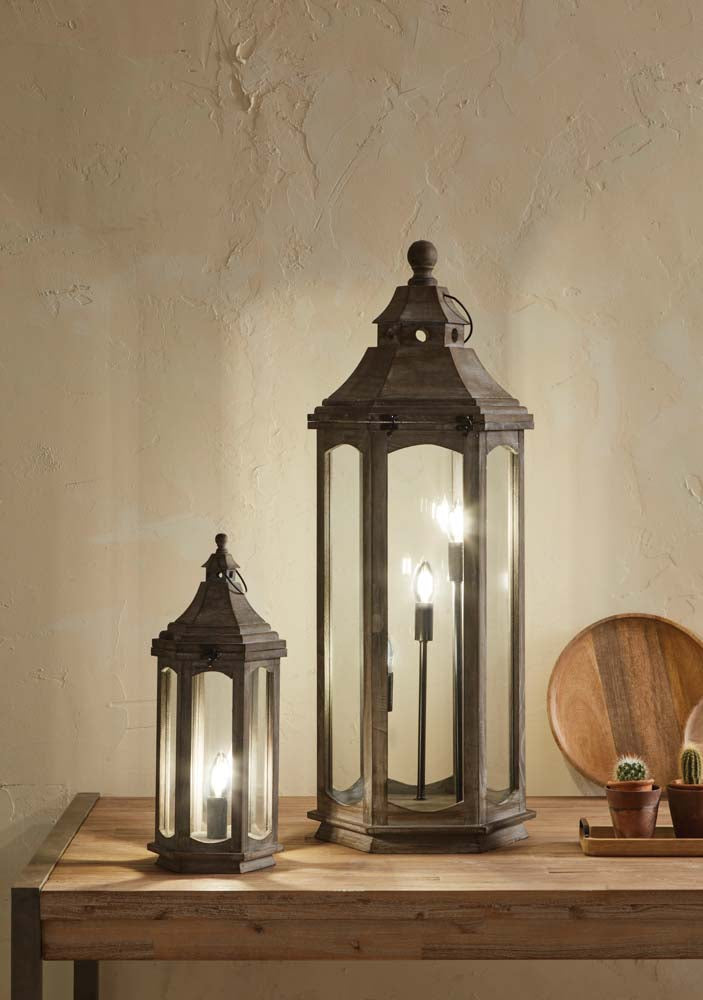 Pacific Adaline Antique Grey Wood Lantern Floor Lamp 32-075-C