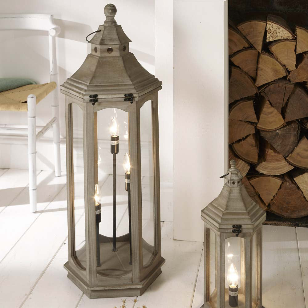 Pacific Adaline Antique Grey Wood Lantern Floor Lamp 32-075-C