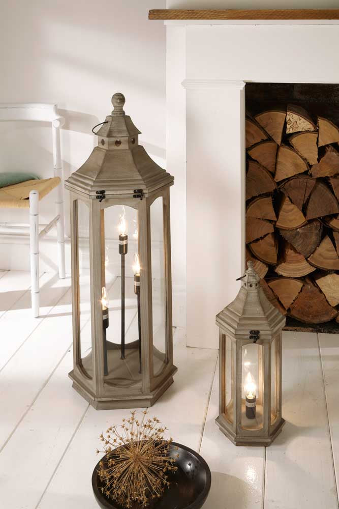 Pacific Adaline Antique Grey Wood Lantern Floor Lamp 32-075-C